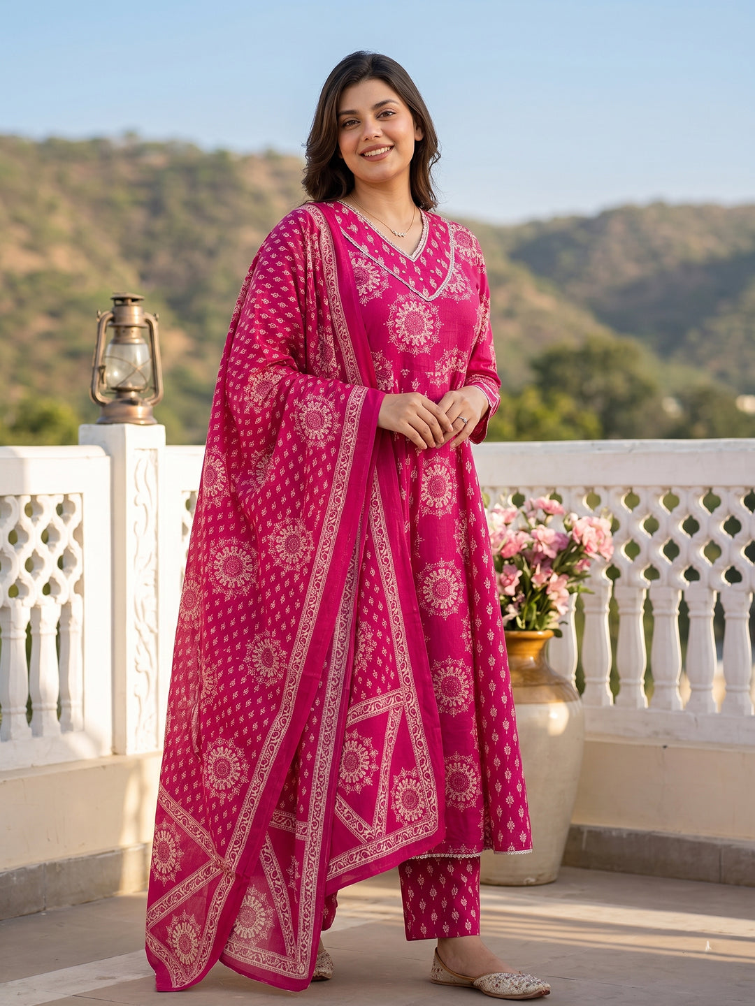 Pink Pure Cotton Anarkali Regular Kurta Set