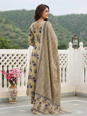 Jaitpuriya Purple And Beige Pure Cotton Anarkali Regular Kurta Set