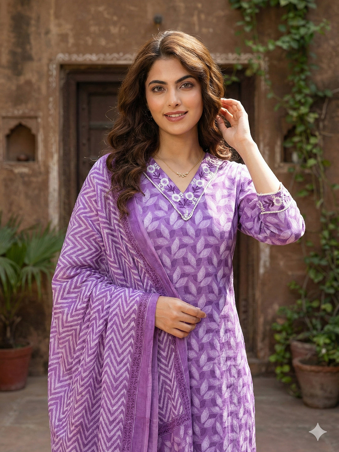 Jaitpuriya Lavender Pure Cotton Straight Regular Kurta Set