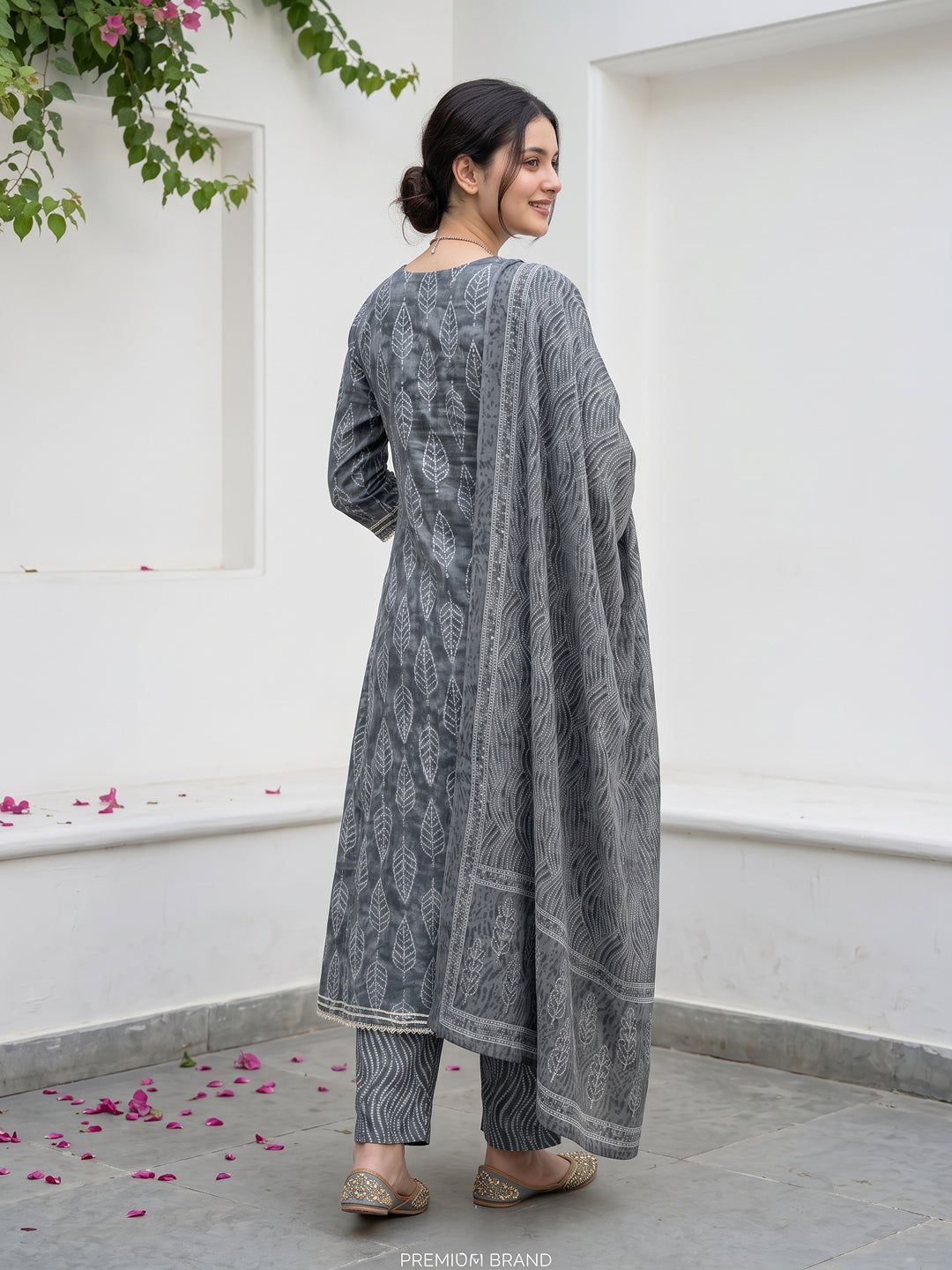 Grey Pure Cotton Anarkali Regular Kurta Set