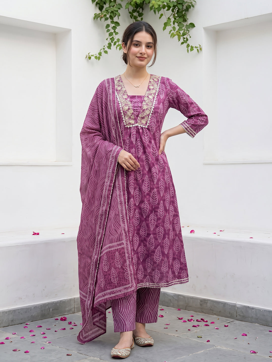 Mauve Pure Cotton Anarkali Regular Kurta Set