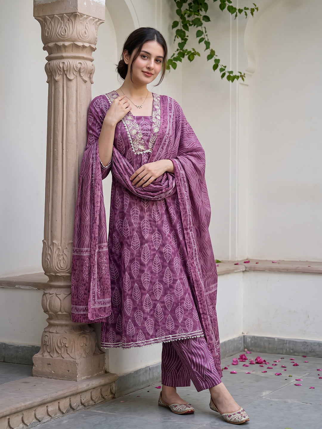 Mauve Pure Cotton Anarkali Regular Kurta Set