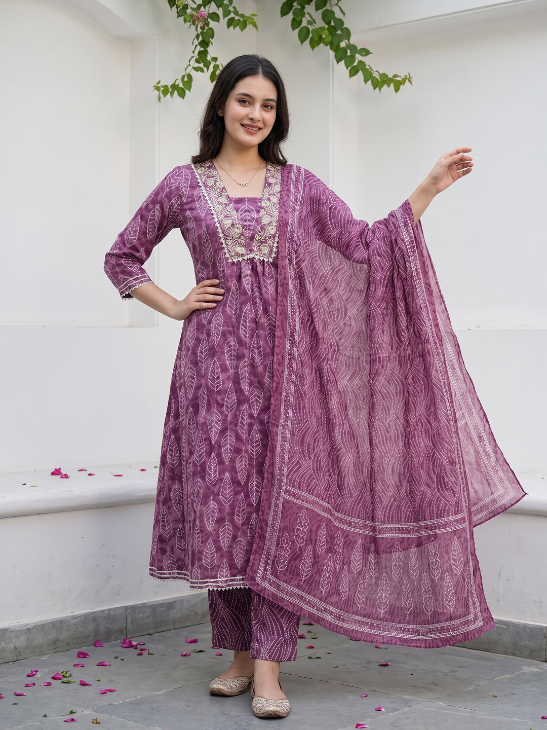 Mauve Pure Cotton Anarkali Regular Kurta Set