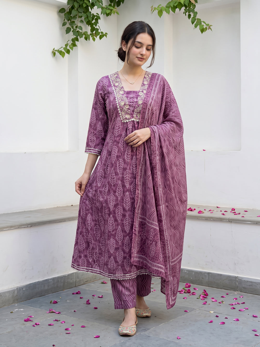 Mauve Pure Cotton Anarkali Regular Kurta Set