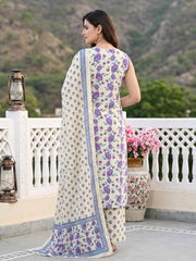 Purple And White Pure Cotton Straight Regular Kurta Set