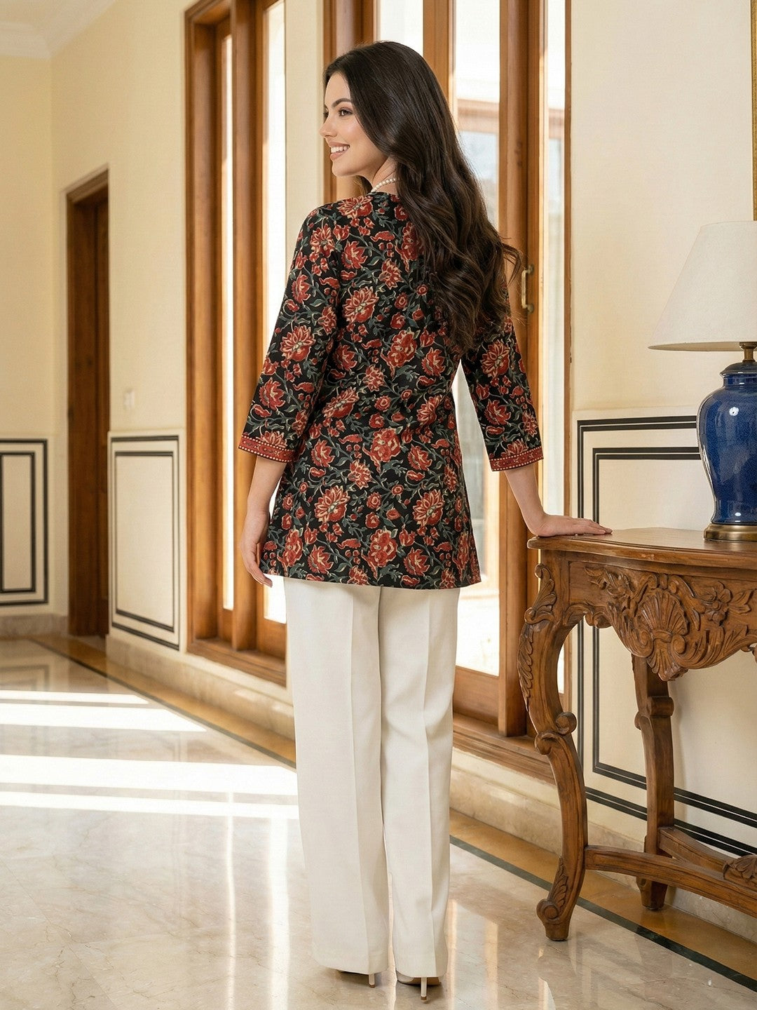 Jaitpuriya Black And Red Pure Cotton Peplum Regular Top