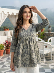 Jaitpuriya Grey Pure Cotton Peplum Gathered or Pleated Top