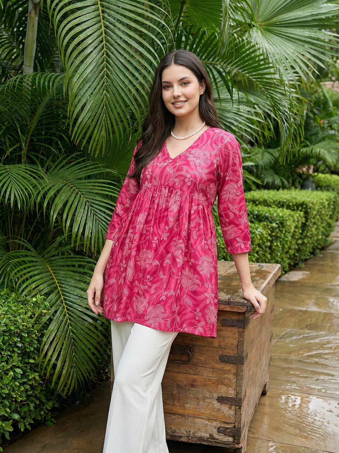 Jaitpuriya Pink Pure Cotton Peplum Gathered or Pleated Top