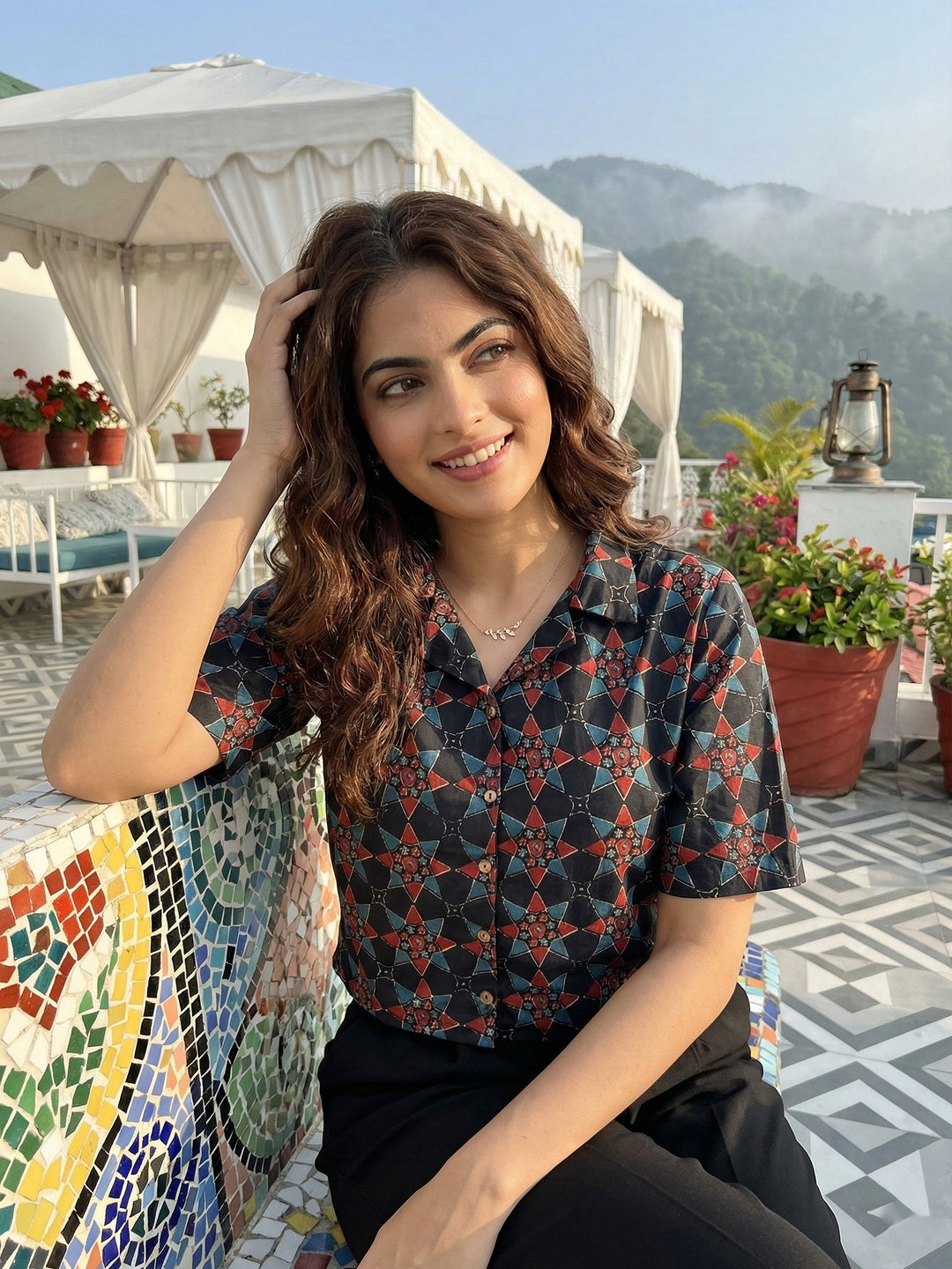 Jaitpuriya Black And Red Pure Cotton Crop Top Shirt Tops