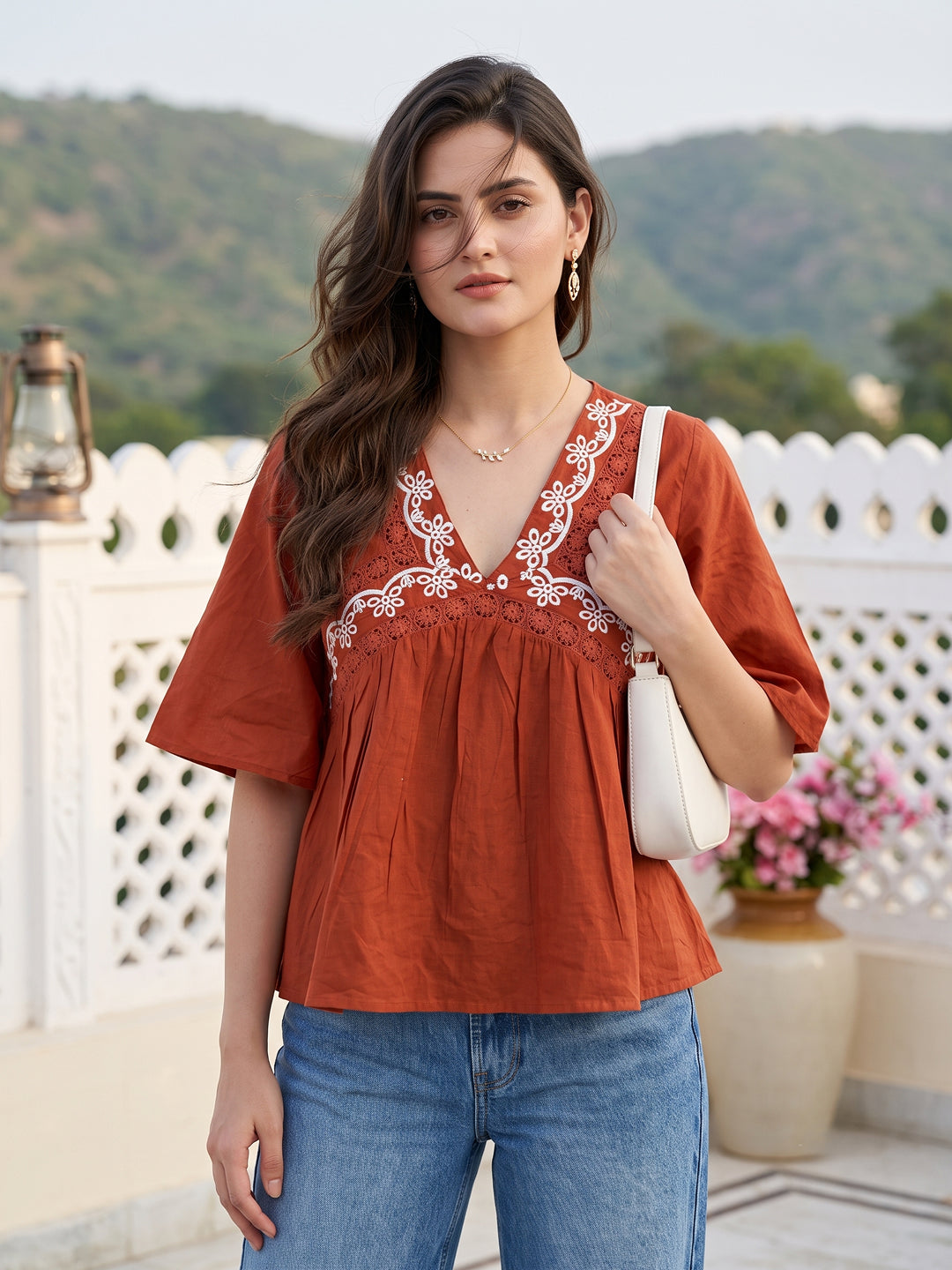 Rust Pure Cotton Peplum