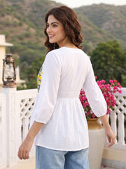 white Pure Cotton Peplum Gathered or Pleated Tierd Tops