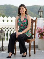 Green And Pink Pure Cotton Peplum Regular Tops