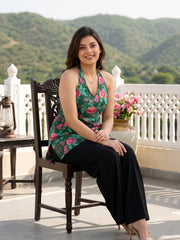 Green And Pink Pure Cotton Peplum Regular Tops