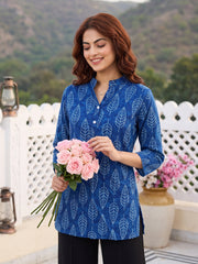 Blue Pure Cotton Peplum Regular Tops