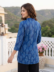 Blue Pure Cotton Peplum Regular Tops