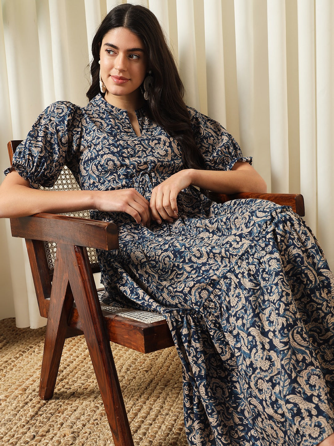 Jaitpuriya Women Blue A-Line Pure Cotton Dress