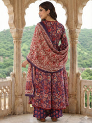 Jaitpuriya Purple And Red Pure Cotton A-line Regular Kurta Set