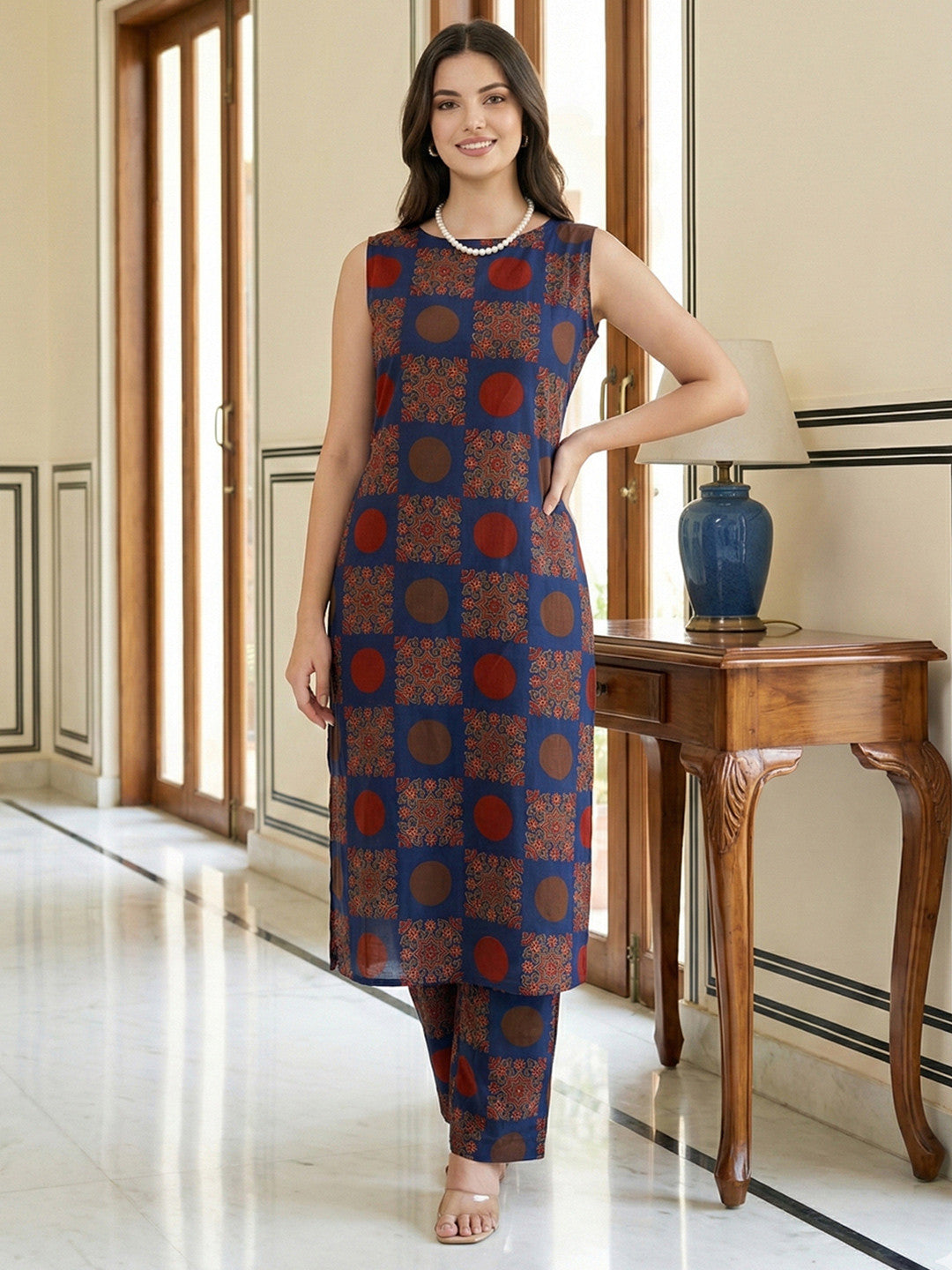 Jaitpuriya BLUE Pure Cotton Straight Regular Kurta Set