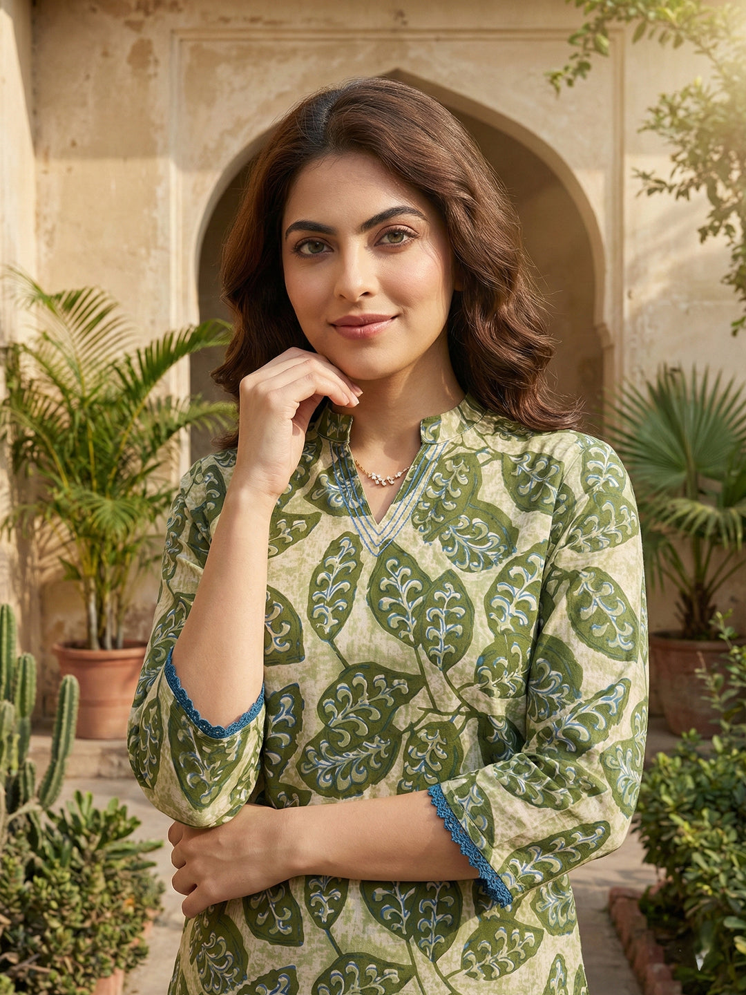 Jaitpuriya Green Pure Cotton Straight Regular Kurta Set