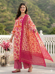 Jaitpuriya Pink Pure Cotton Straight Regular Kurta Set
