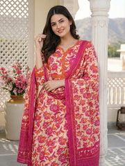 Jaitpuriya Pink Pure Cotton Straight Regular Kurta Set