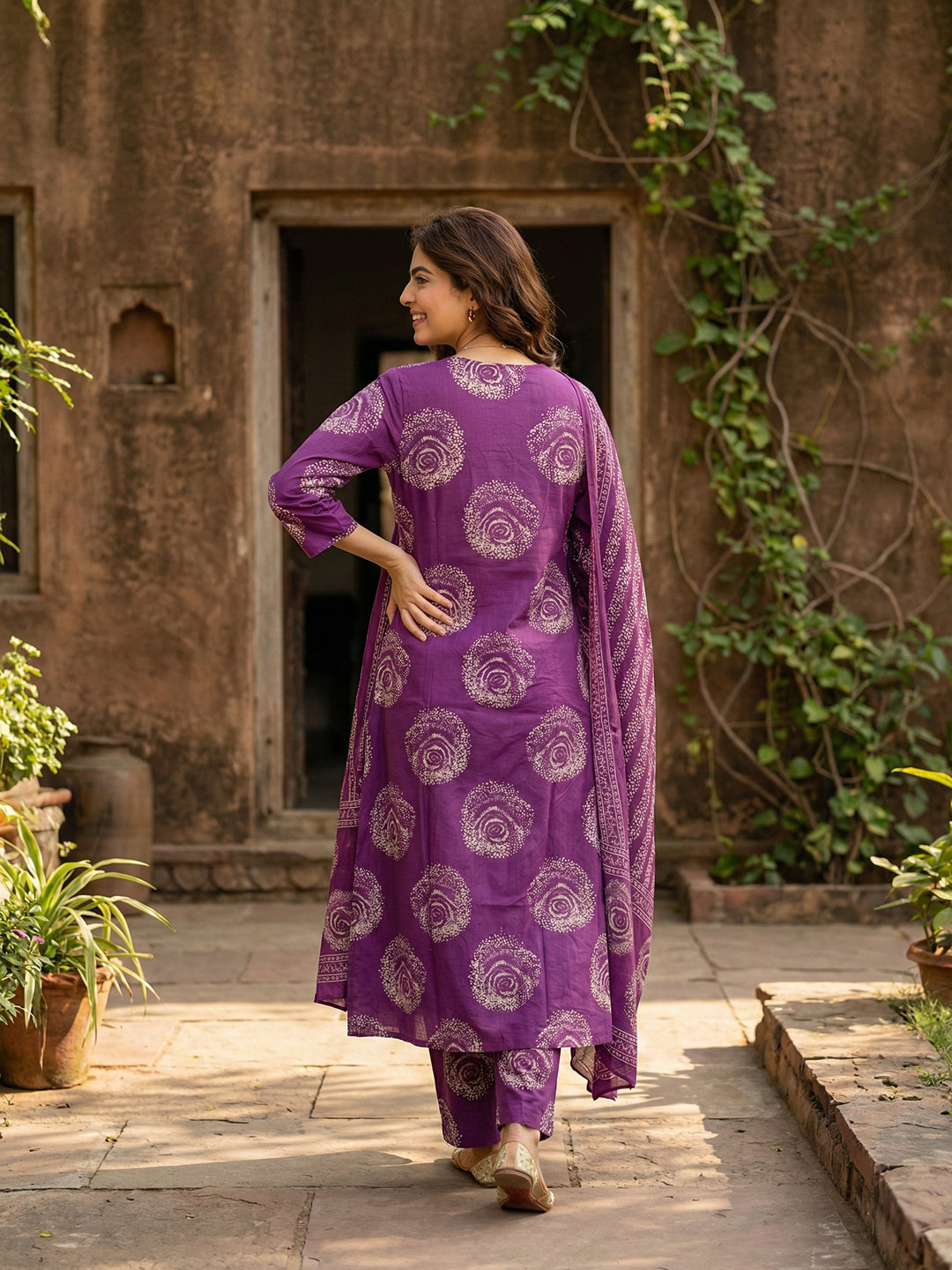 Jaitpuriya Purple Pure Cotton A-line Regular Kurta Set