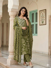 Jaitpuriya Green Pure Cotton Straight Regular Kurta Set