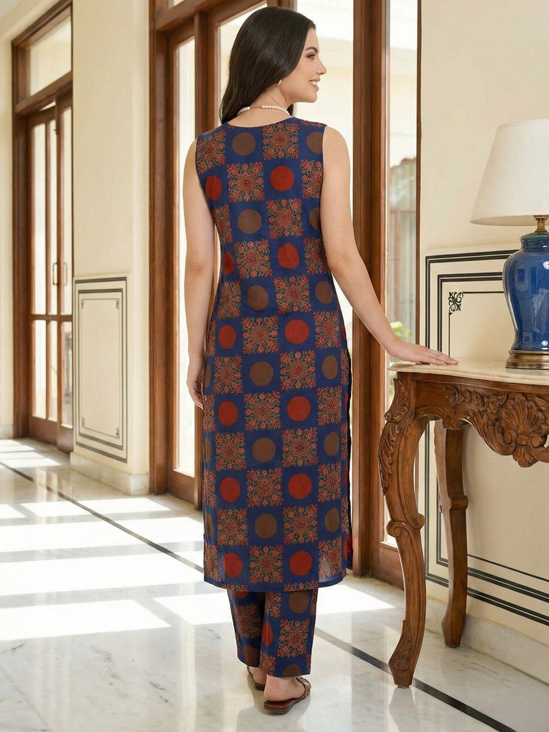 Jaitpuriya BLUE Pure Cotton Straight Regular Kurta Set