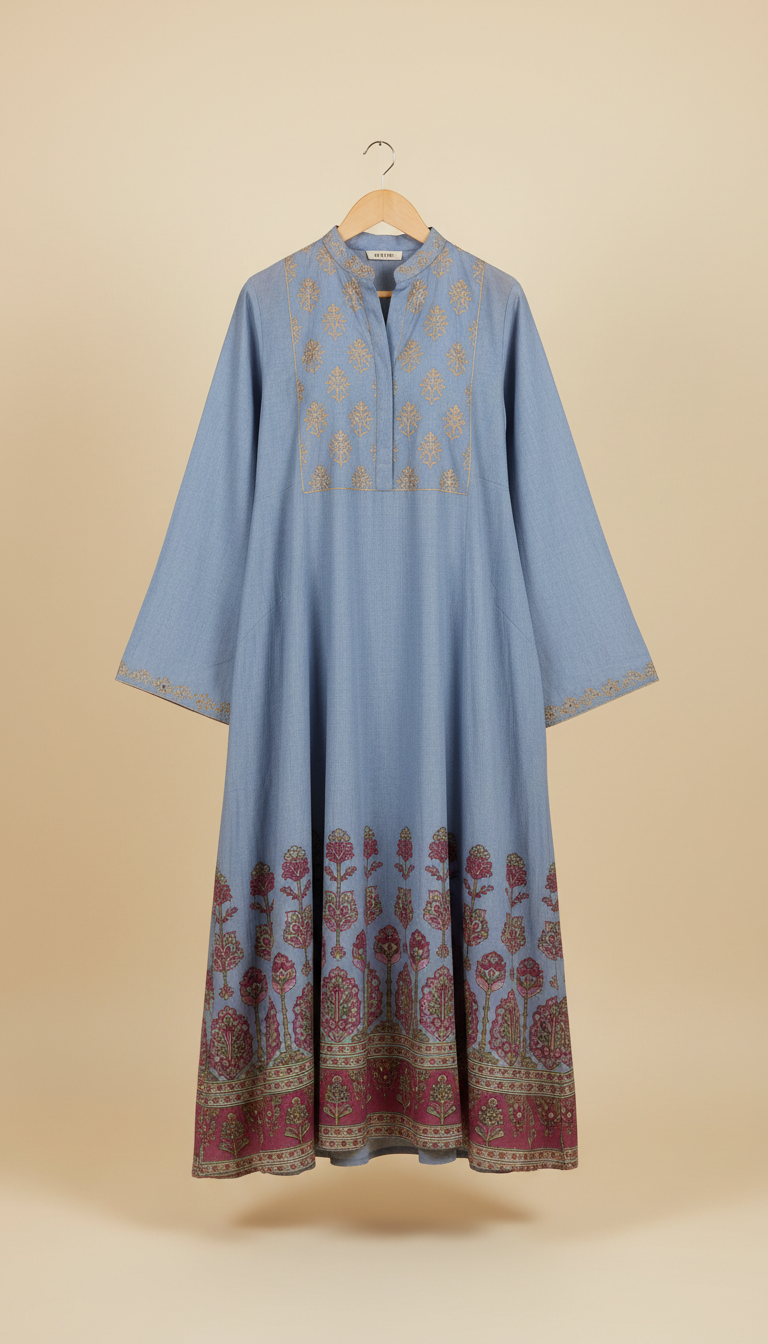 Powder Blue Cotton Fusion Dress