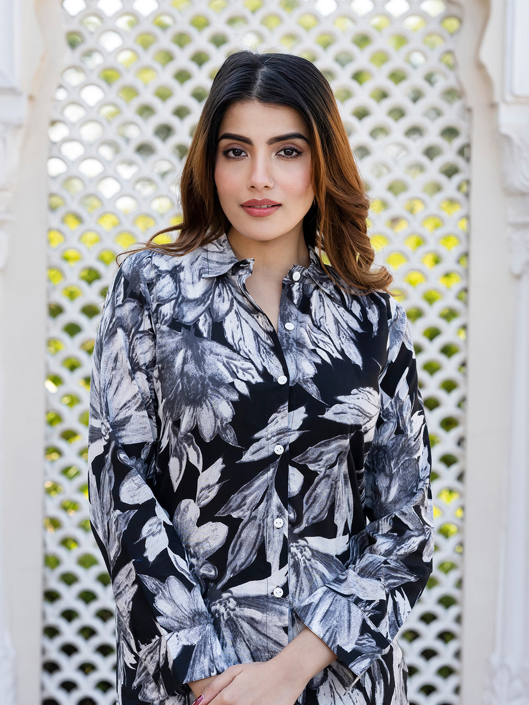 Jaitpuriya Women Black And White Ethnic motifs Shirt Co-Orde