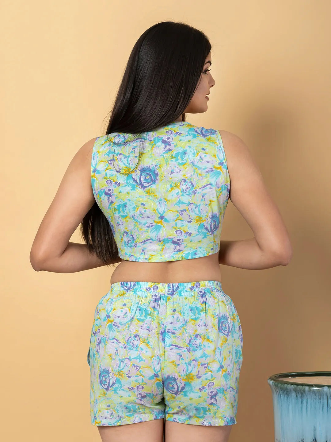 Jaitpuriya Women Sea Green Cotton Top Co-Orde
