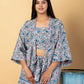 Jaitpuriya Women Cream And Blue Cotton Top Co-Orde