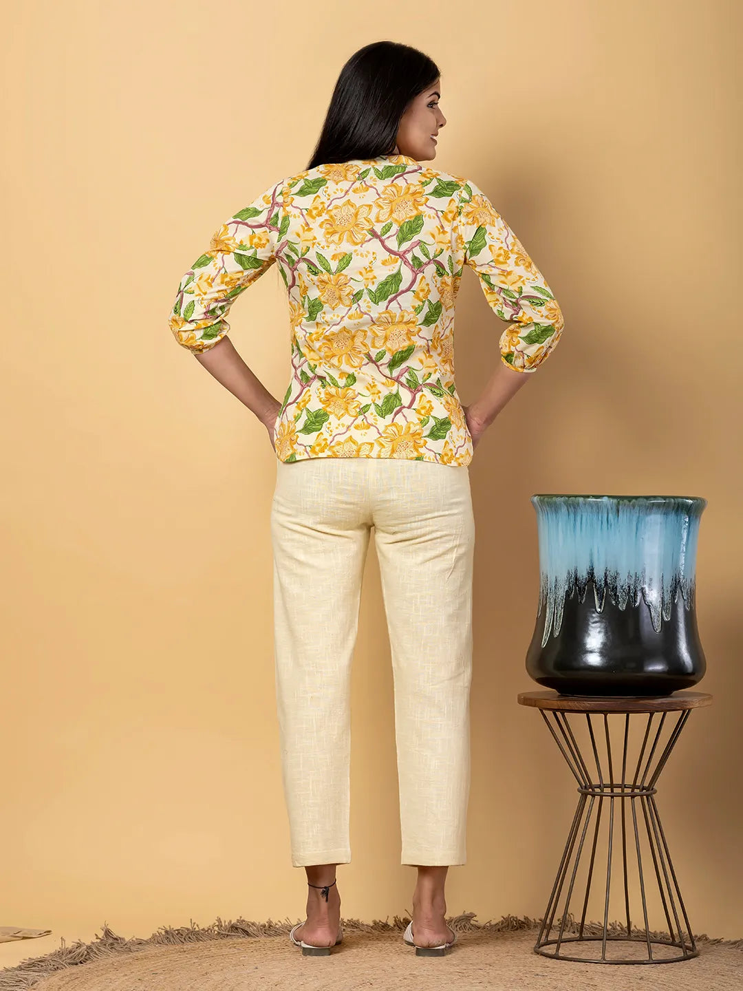 Jaitpuriya Women Yellow Cotton Top Co-Orde