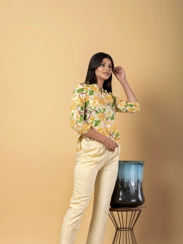 Jaitpuriya Women Yellow Cotton Top Co-Orde