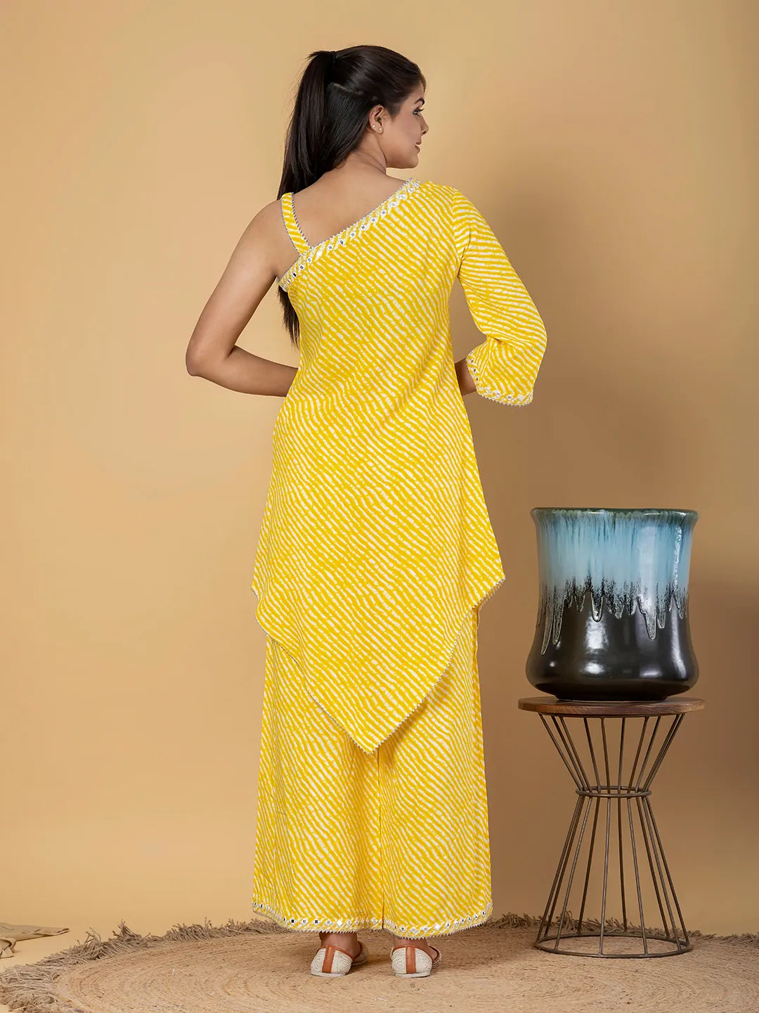 Jaitpuriya Women Yellow Cotton Tunic Co-Orde