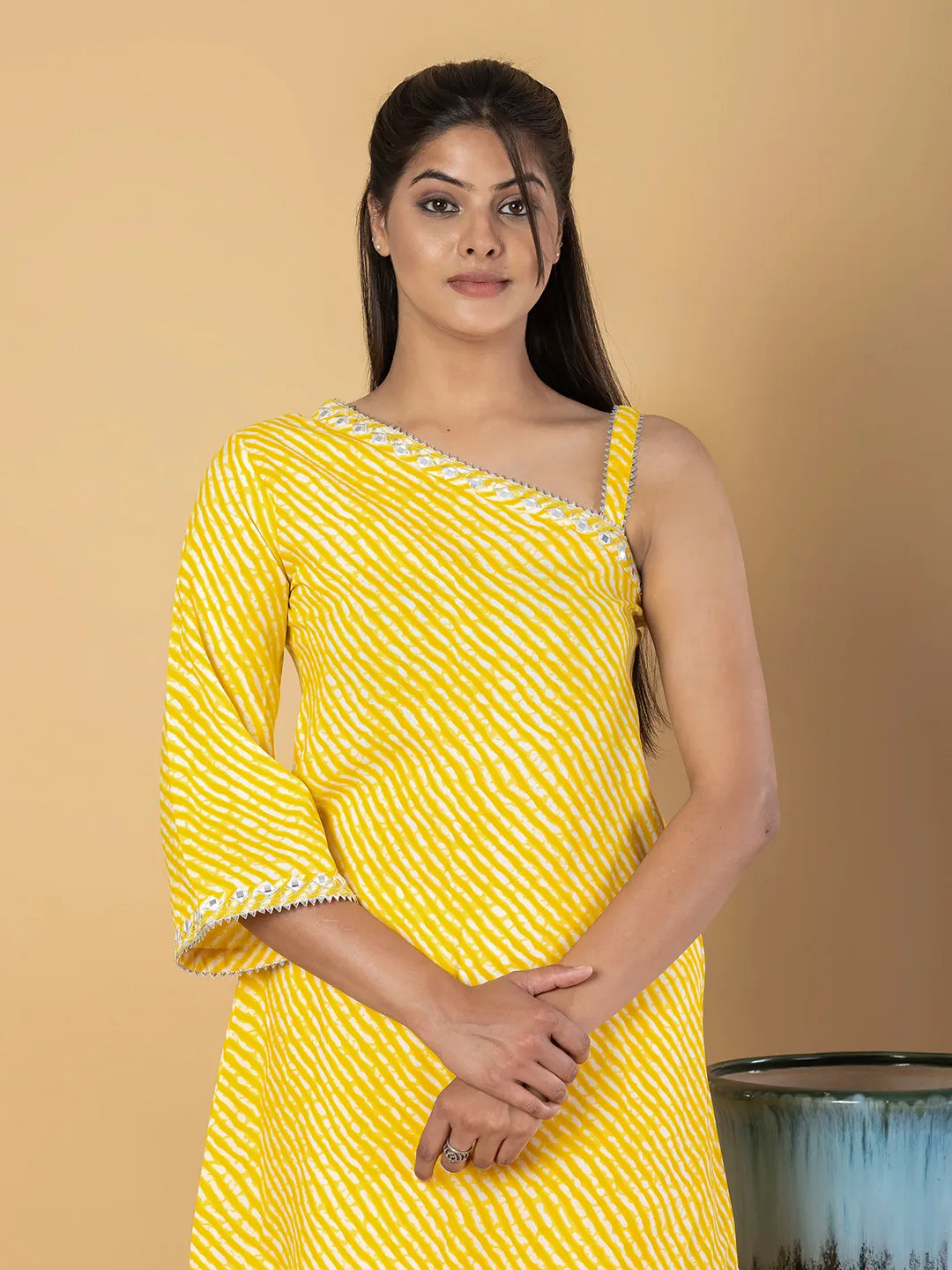 Jaitpuriya Women Yellow Cotton Tunic Co-Orde