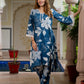 Jaitpuriya Women Blue And White Pure Cotton Tunic Co-ord set