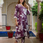 Jaitpuriya Women Purple And White Pure Cotton Tunic Co-ord set