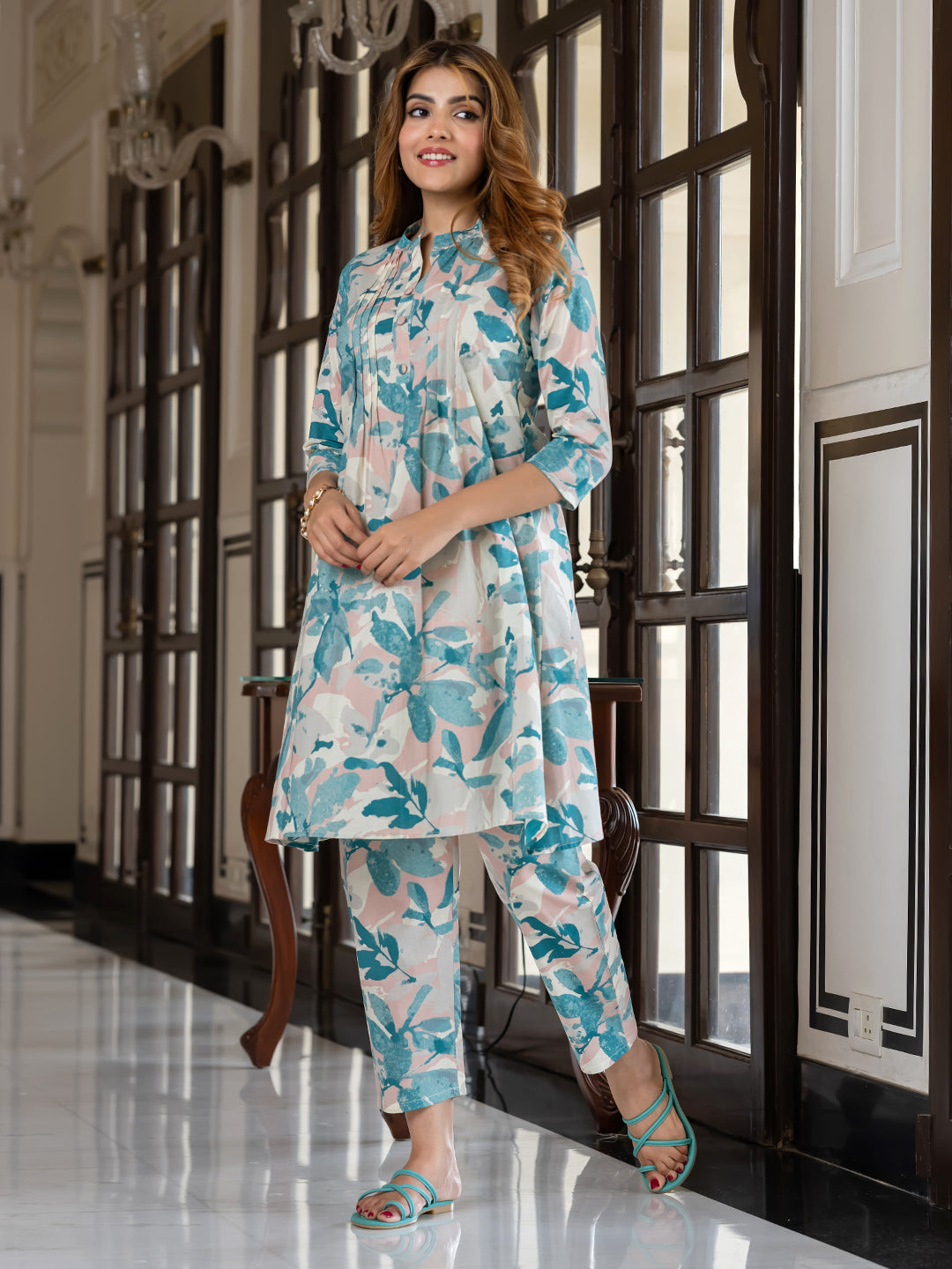 Jaitpuriya Women Blue Pure Cotton Top Co-ord set