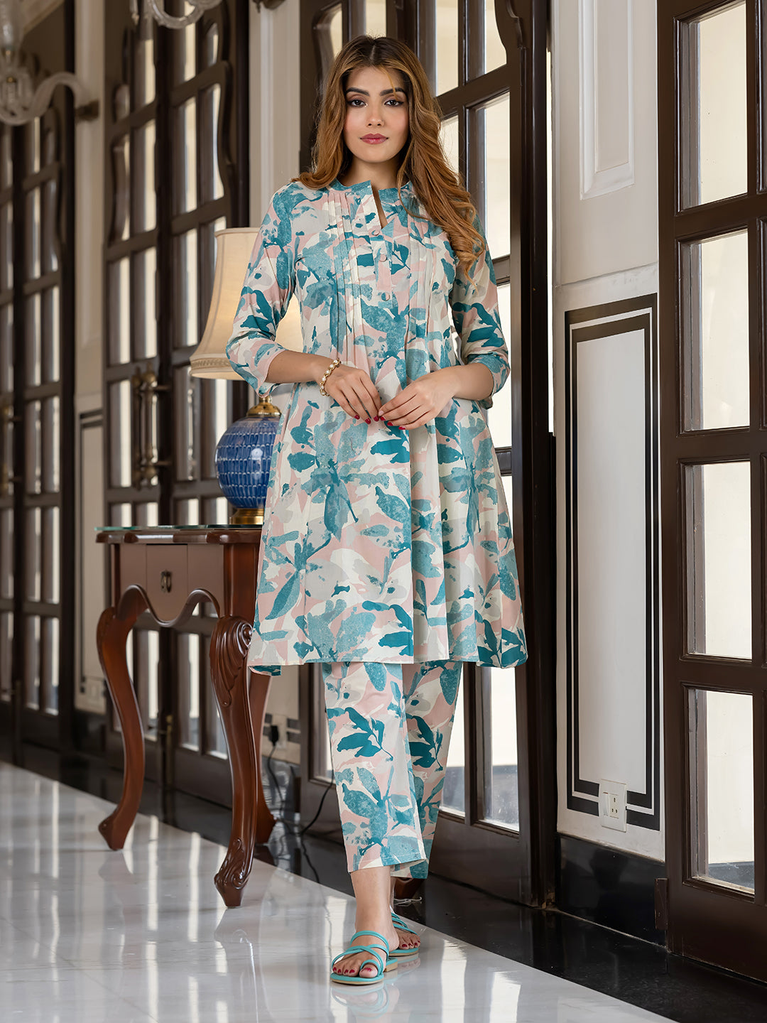 Jaitpuriya Women Blue Pure Cotton Top Co-ord set