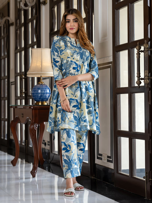 Jaitpuriya Women Teal Green Pure Cotton Top Co-ord set