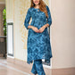 Jaitpuriya Women Teal Blue Pure Cotton Tunic Co-ord set