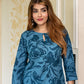 Jaitpuriya Women Teal Blue Pure Cotton Tunic Co-ord set