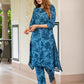 Jaitpuriya Women Teal Blue Pure Cotton Tunic Co-ord set