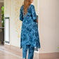 Jaitpuriya Women Teal Blue Pure Cotton Tunic Co-ord set