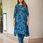 Jaitpuriya Women Teal Blue Pure Cotton Tunic Co-ord set