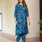 Jaitpuriya Women Teal Blue Pure Cotton Tunic Co-ord set