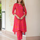 Jaitpuriya Women Pink And Red Pure Cotton Tunic Co-ord set