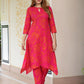 Jaitpuriya Women Pink And Red Pure Cotton Tunic Co-ord set