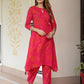 Jaitpuriya Women Pink And Red Pure Cotton Tunic Co-ord set